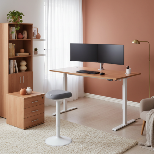 Electro Elevate Electric Single Motor Height Adjustable Sit Stand Office Desk W1400xD800 Beech Top White Frame 5 Year Warranty Additional Image 1